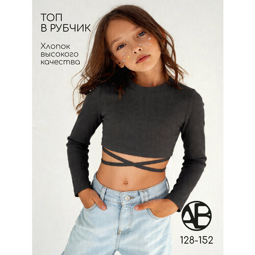фото Кроп-топ amarobaby generation, размер 152, серебряный, серый