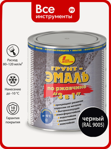 Изображение товара Грунт-эмаль по ржавчине Новбытхим 3 в 1, чёрная, RAL 9005 2,7 л 3388