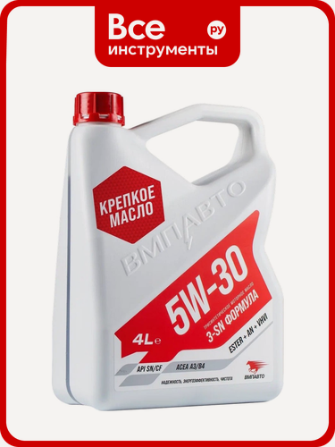 Изображение товара Моторное масло ВМПАВТО 3-SN 5w30, A3/B4, SN/CF, канистра 4 л 9212