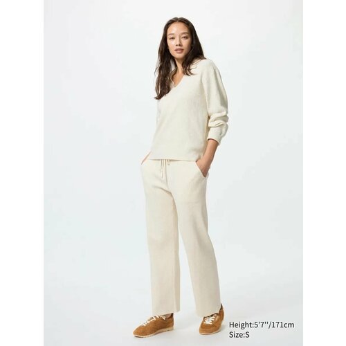 фото Брюки uniqlo washable knit ribbed pants, размер m, молочный