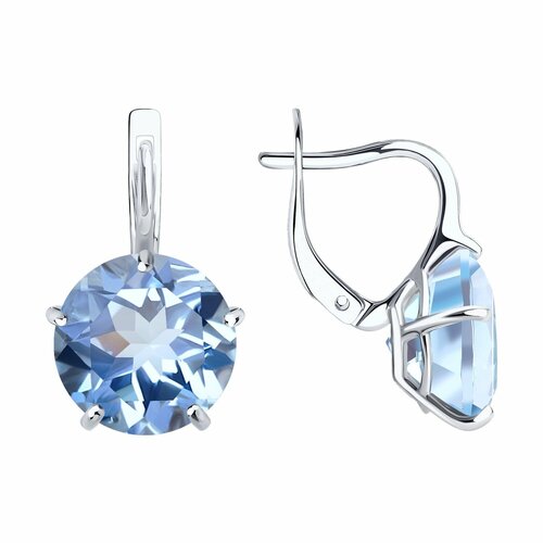 фото Серьги diamant online, серебро, 925 проба, родирование, фианит, длина 2.3 см, , голубой