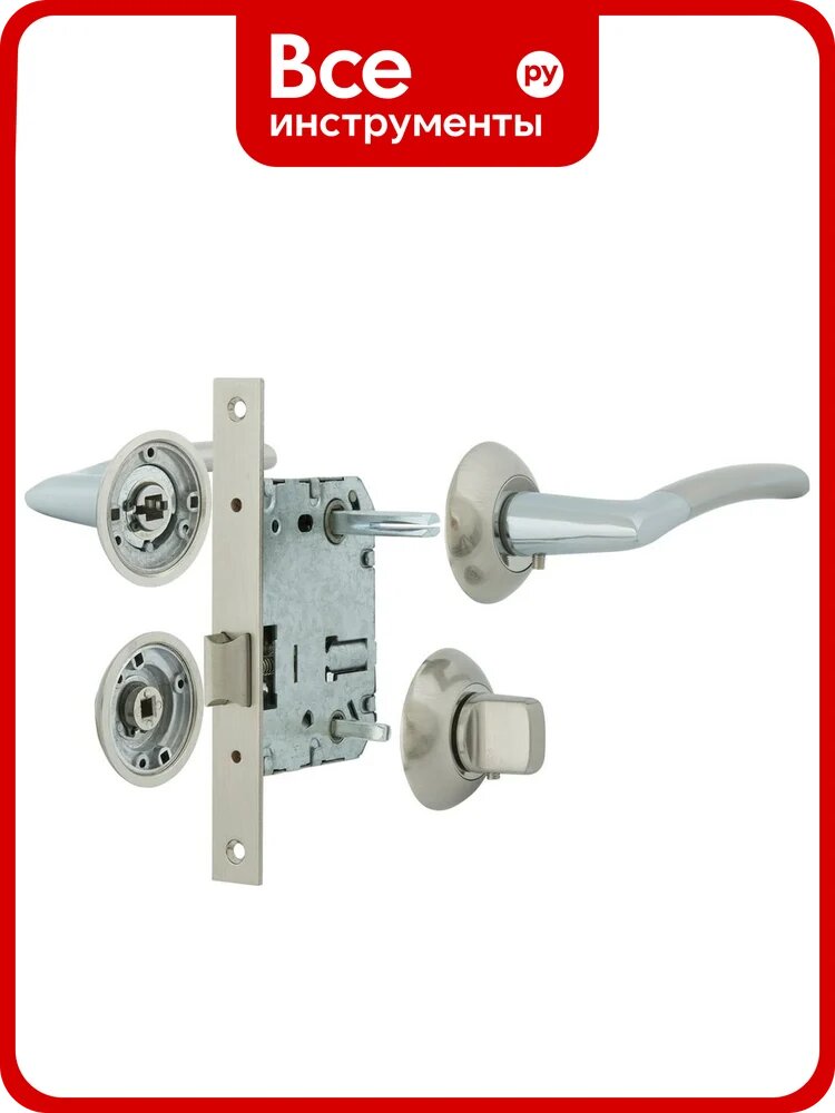 Комплект для двери Фабрика замков FZ SET 01-C 170 2H BK SN 10 СТ-00000095, никель, нажимная ручка, межкомнатные двери