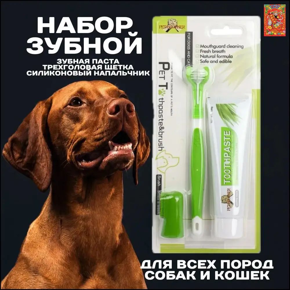 Зубная паста для собак "Pet Brother" набор зубной / паста +2 щетки / для собак и кошек