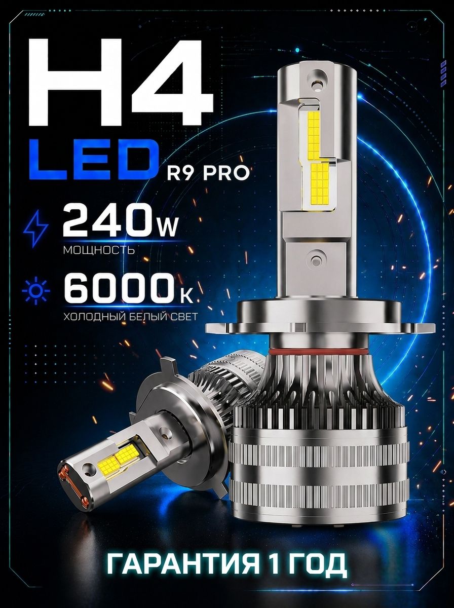 Лед лампы h4 R9 Pro, светодиодные лампы h4