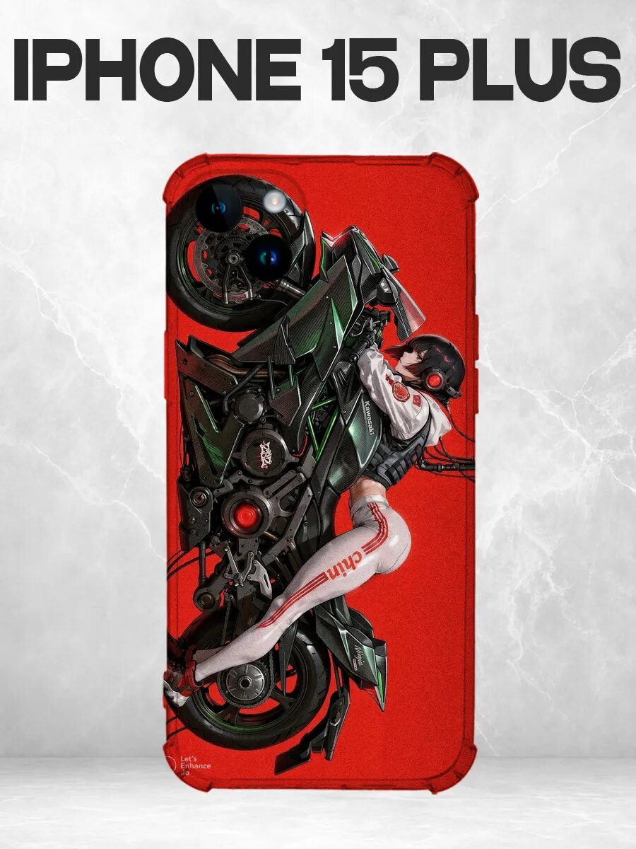 Чехол на iPhone 15 Plus с принтом Девушка на футуристическом