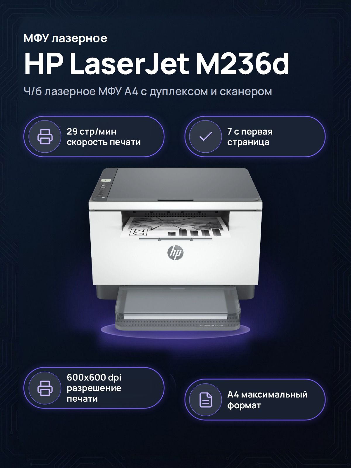 МФУ лазерный HP LaserJet M236d (9YF94A), A4, ч/б печать, дуплекс, 29 стр/мин