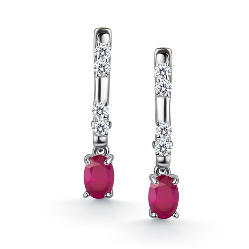 фото Серьги diamant online, серебро, 925 проба, родирование, рубин, фианит, длина 2.3 см, , розовый