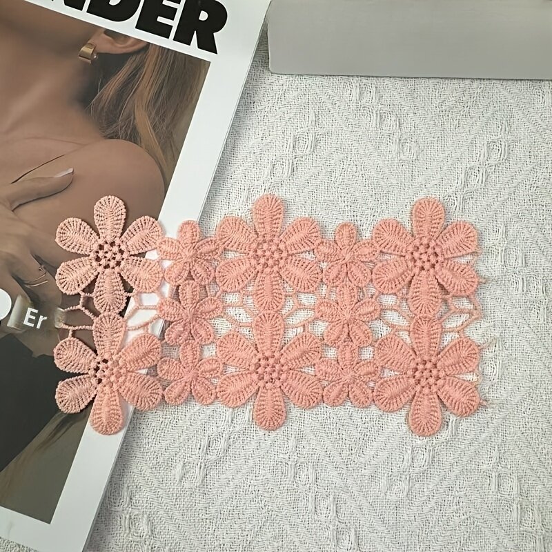 Вышитая кружевная лента с двойным рядом и 3D ажурным узором сливы, для шитья юбок и декора одежды, 2 ярда, розовый цвет