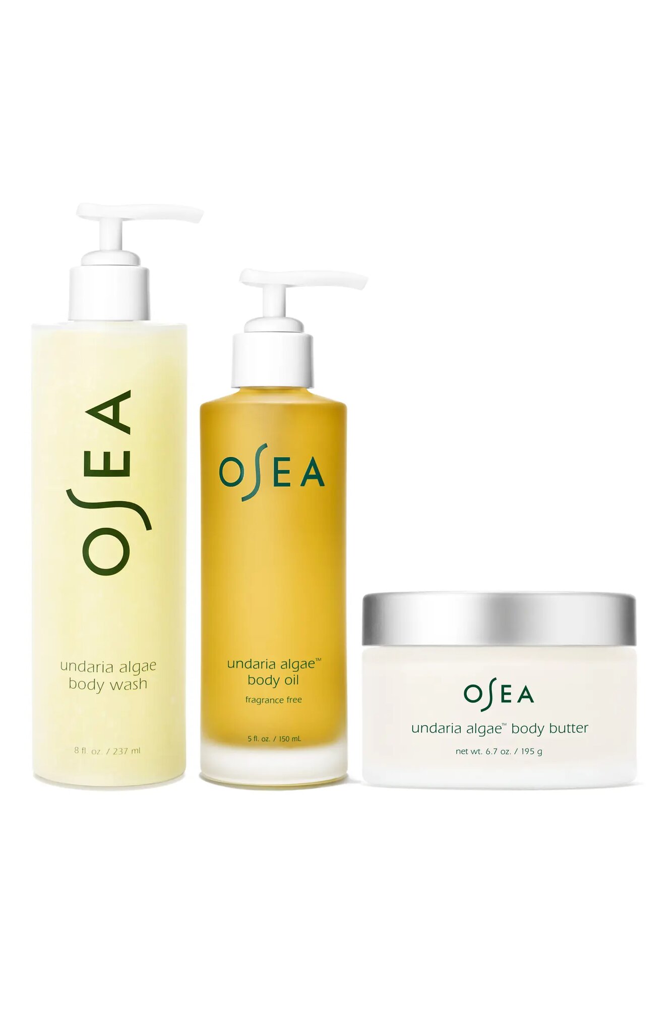 Osea, Набор из антивозрастного бальзама, масла и сыворотки для тела, Ocean Glow Body Trio