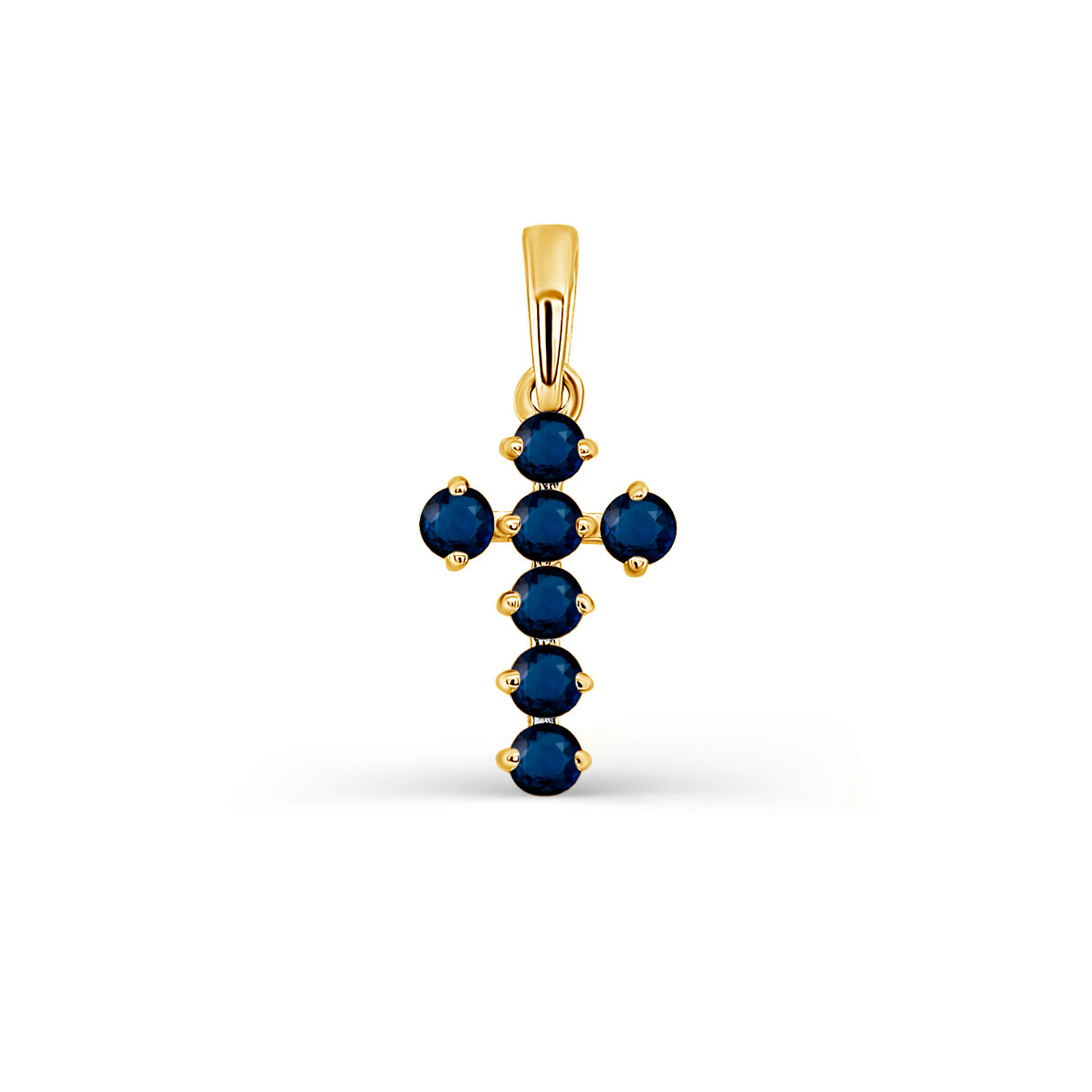 Крестик JEWELIN, желтое золото, 585 проба, сапфир