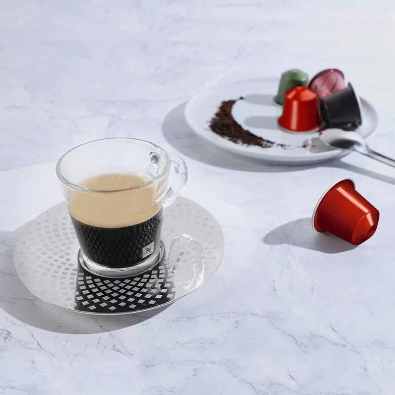 Оригинальный набор из стеклянной чашки Nespresso View 80 мл и нержавеющего блюдца, полный набор аксессуаров