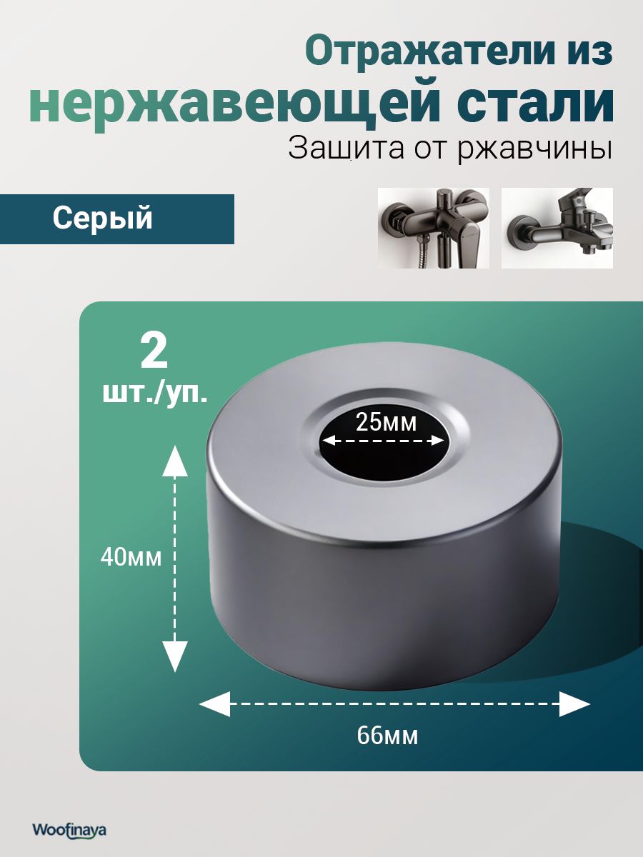 Отражатели сантехнические 2 шт, 25мм, из нержавеющей стали, отражатель для смесителя круглый, серый, Высота, 40мм, Woofinaya