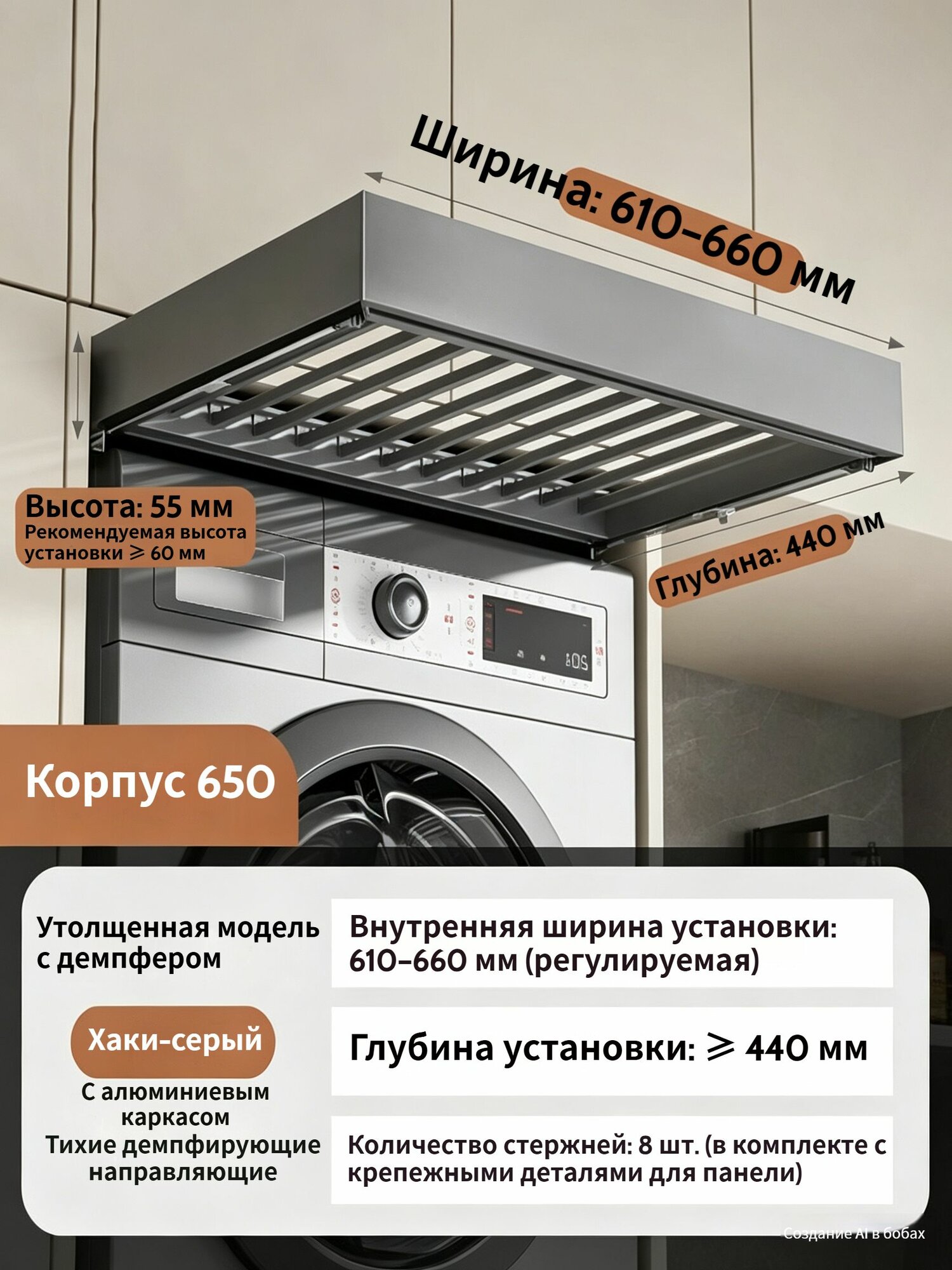 Сушилка для белья настольная раздвижная 44 см х 61 см х 5.5 см металл 1 шт серый