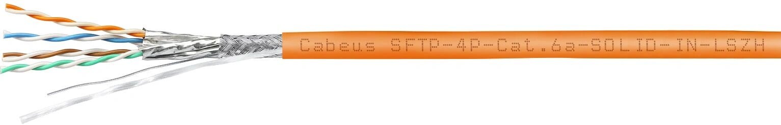 Кабель информационный Cabeus SFTP-4P-CAT.6A-SOLID-IN-LSZH кат.6A S/FTP 4 пары LSZH внутренний 305м оранжевый