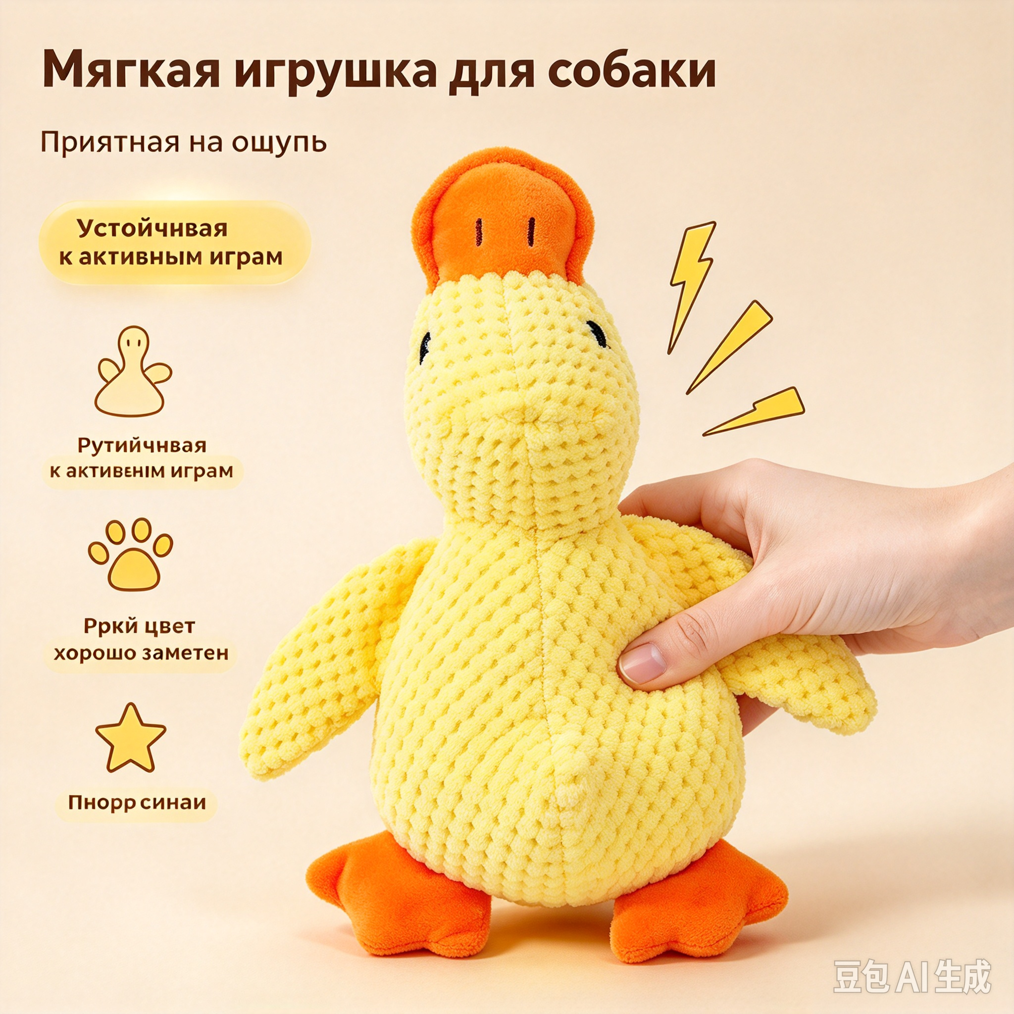 Утка-пищалка для собак, текстурированная плюшевая игрушка для жевания, антискука, для щенков и собак мелких пород — фото 1