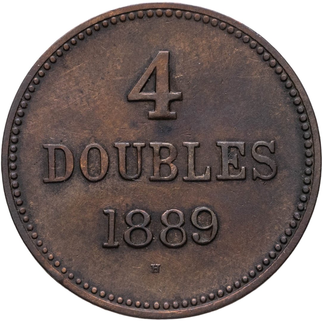 Гернси 4 дубля doubles 1889, Бронза, в сохранности VF-XF