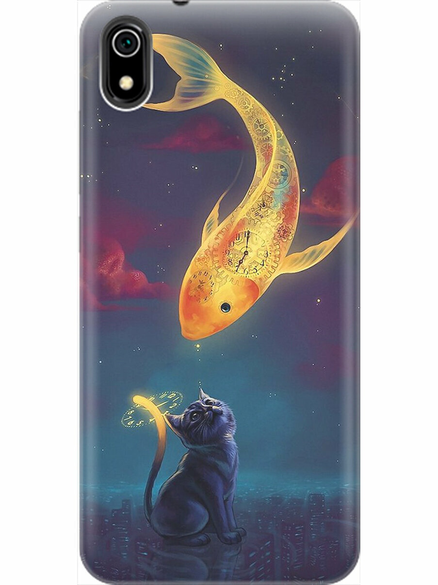 Накладка Transparent для Xiaomi Redmi 7A с принтом "Кот и рыбка"