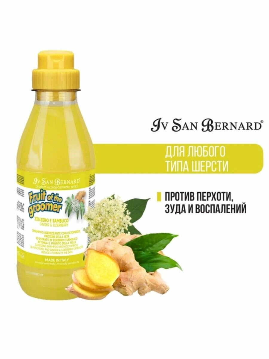 Iv San Bernard Fruit of the Groomer Ginger&Elderbery Шампунь для любого типа шерсти против раздражений и перхоти, 500 мл