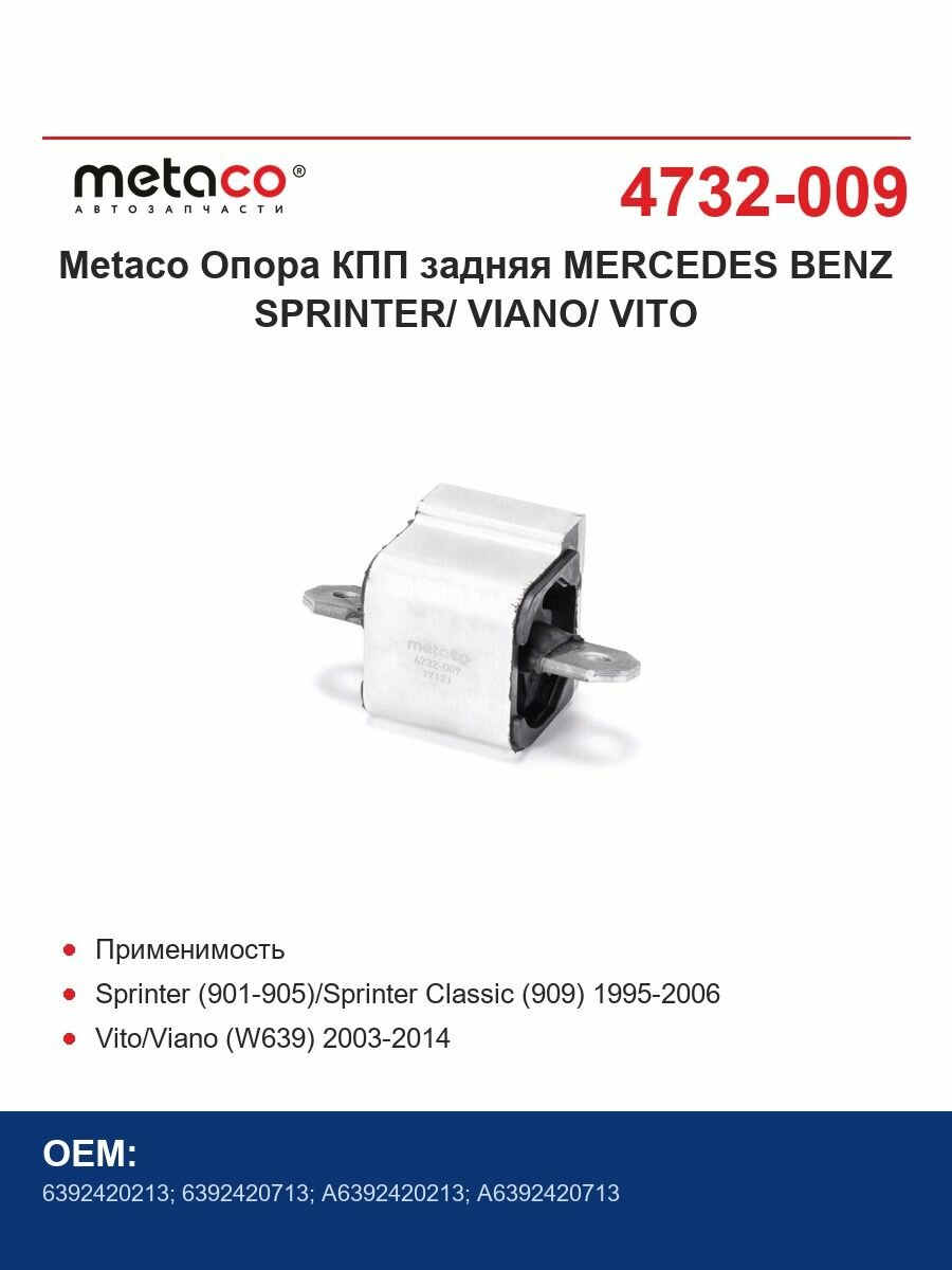 Metaco Опора КПП задняя MERCEDES BENZ SPRINTER/ VIANO/ VITO