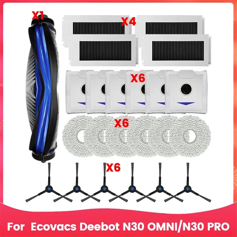 Комплект сменных аксессуаров для пылесоса Ecovacs Deebot N30 OMNI/N30 PRO: основная боковая щётка, фильтры HEPA, пылесборники