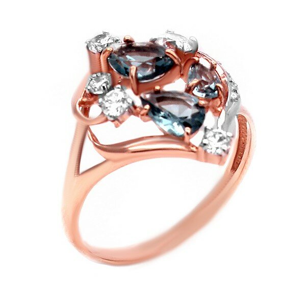 Кольцо тонкое, широкое JEWELIN, красное золото, 585 проба, кварц