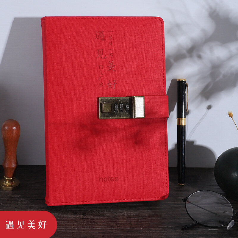 Блокнот A5 Security Retro Password Book, с замком, красный, А4