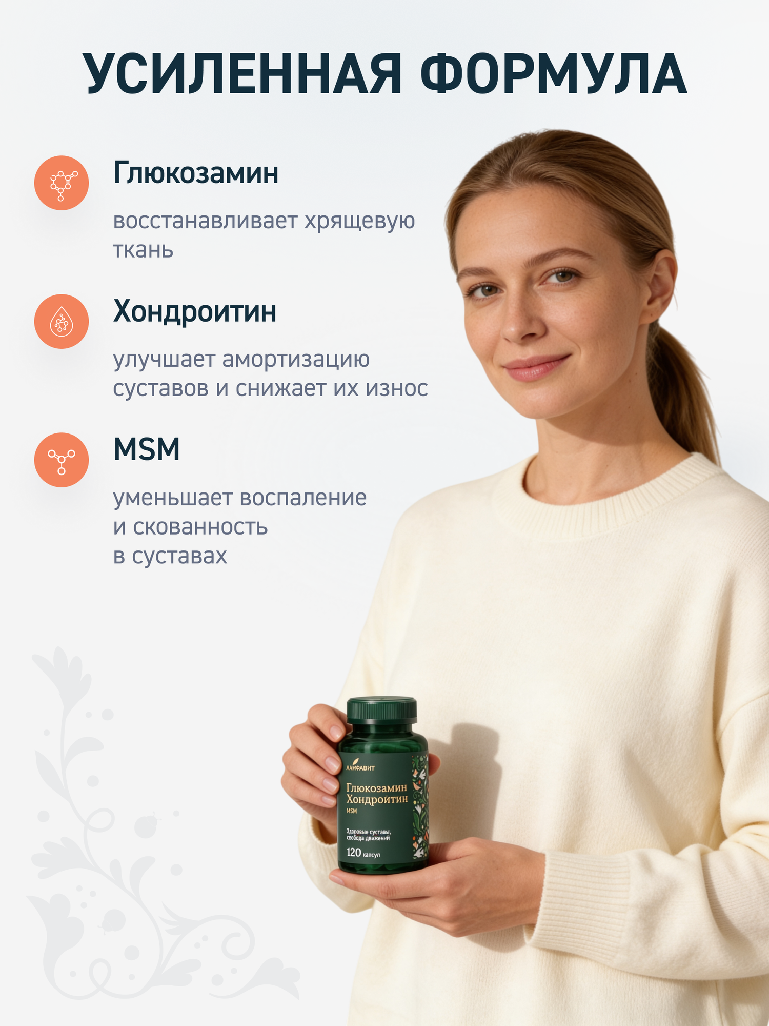 Хондроитин глюкозамин МСМ, хондропротектор - БАД для укрепления суставов и связок 60 капсул — фото 1