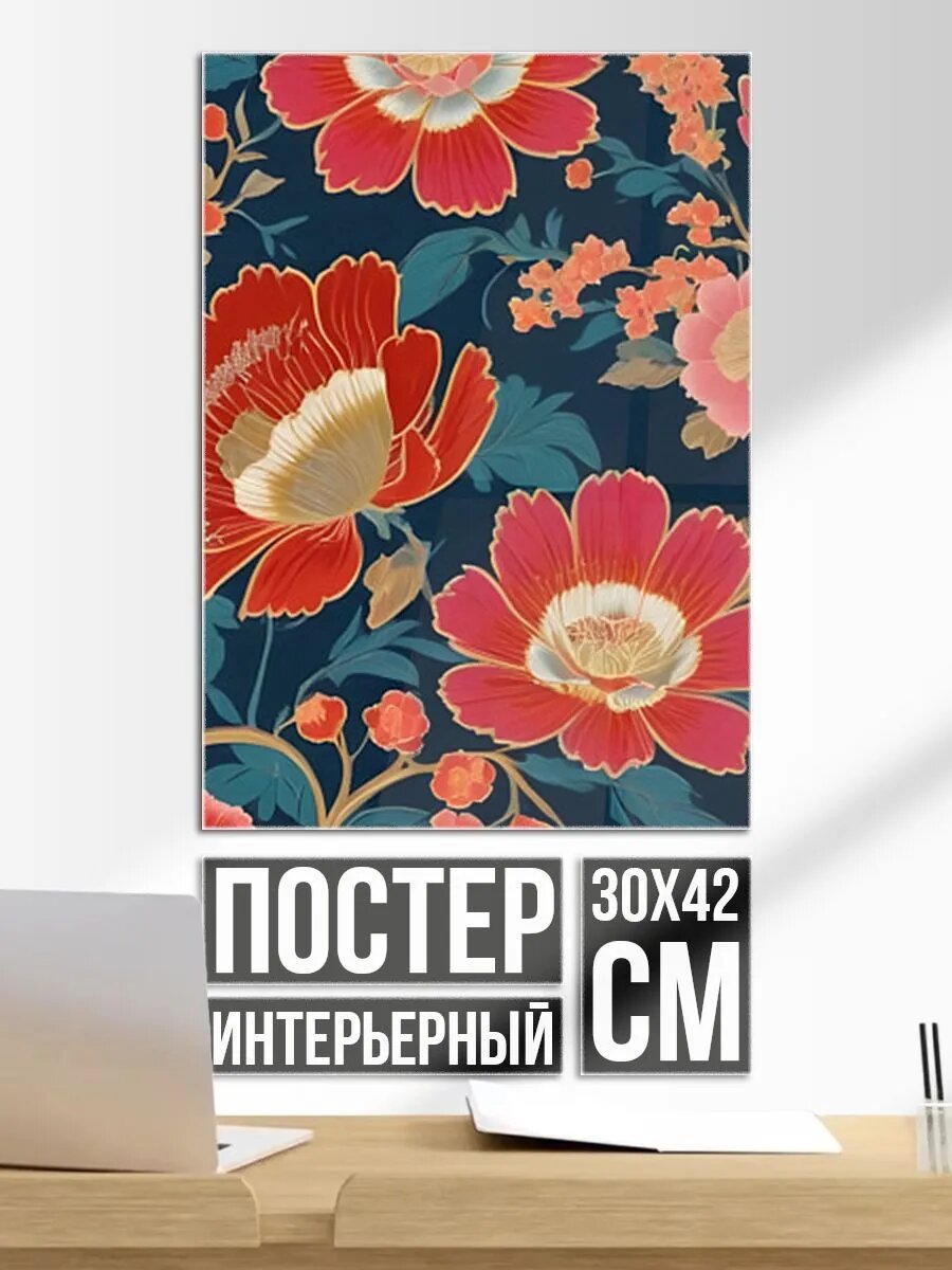 Постер на стену Искусство алые цветы