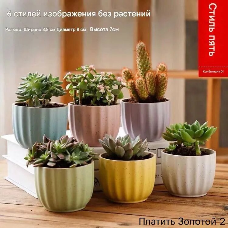 Горшок для цветов 0.38 л, 7 см, 6 шт, цвет голубой, керамика, 8 см