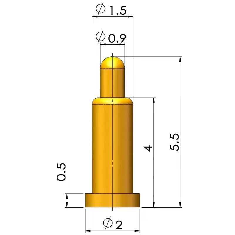 Пого-пин контактный, латунь с позолотой, 5.5mm