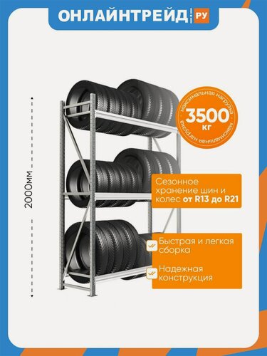 Изображение товара Стеллаж для колес Ironmebel Optimus Pro , шин и дисков h-2000 х 1500 х 600, 3 яруса