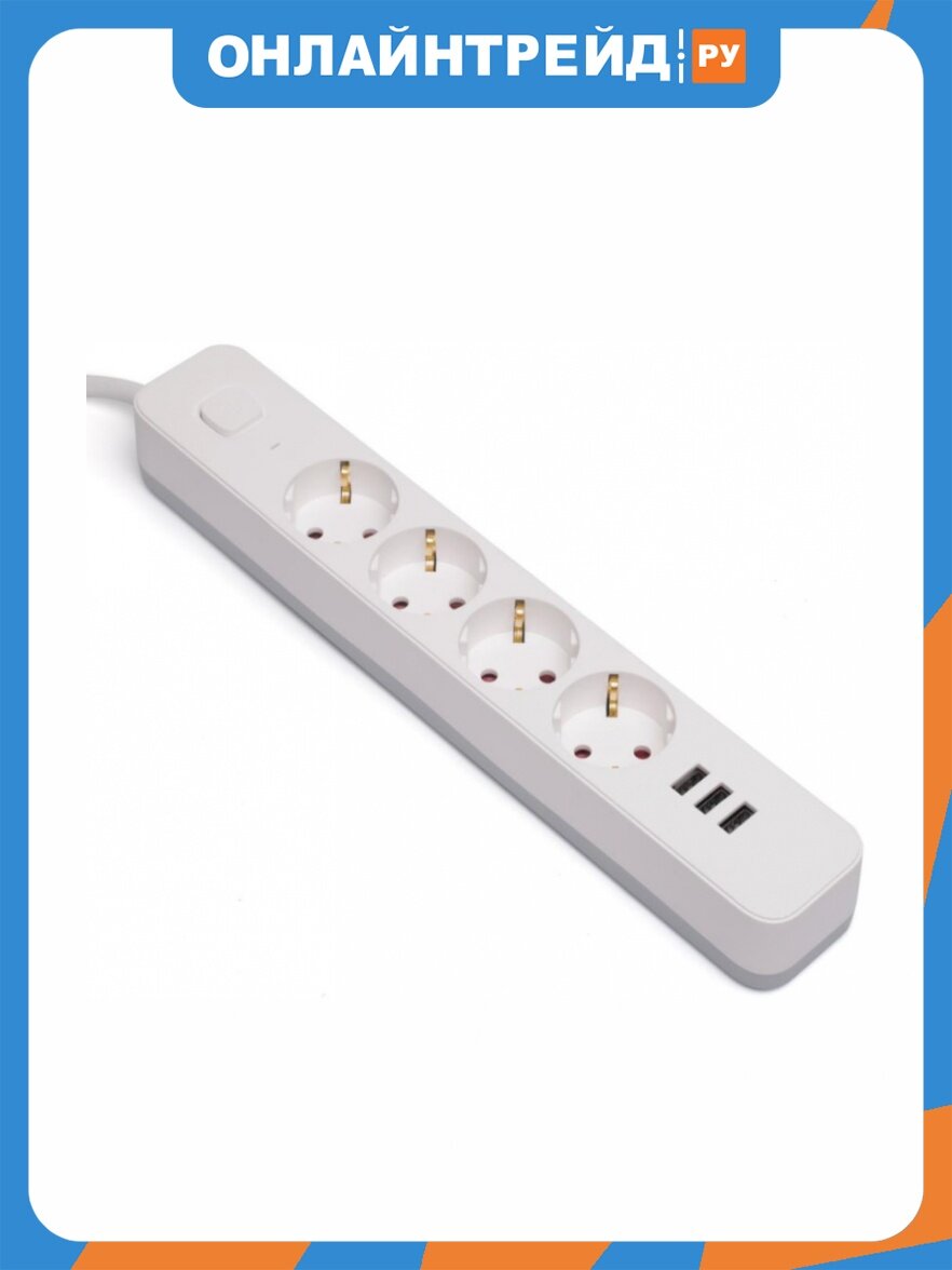 Сетевой фильтр с USB зарядкой Гарнизон 2.0 (4 розетки, 10А, 3xUSB, 2м, белый)