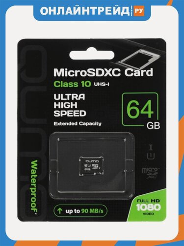 Изображение товара Карта памяти Qumo MicroSDXC 64Gb Сlass 10 UHS-I (QM64GMICSDXC10U1NA)