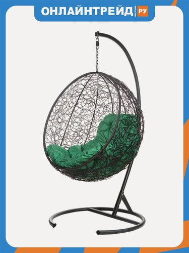 Изображение товара Подвесное кресло кокон Bigarden "Kokos» Black (зеленая подушка)