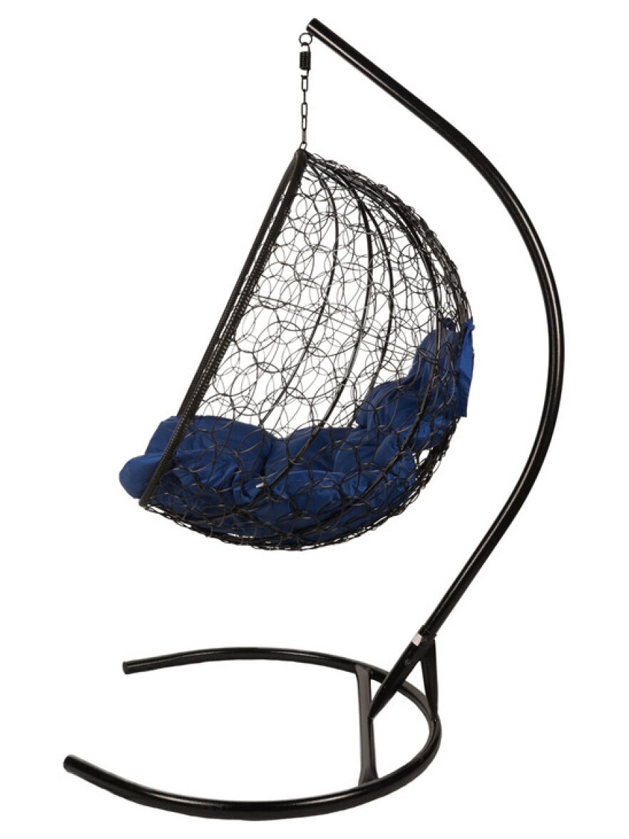 Подвесное кресло кокон Bigarden из ротанга "Kokos Black" Синяя подушка — фото 1