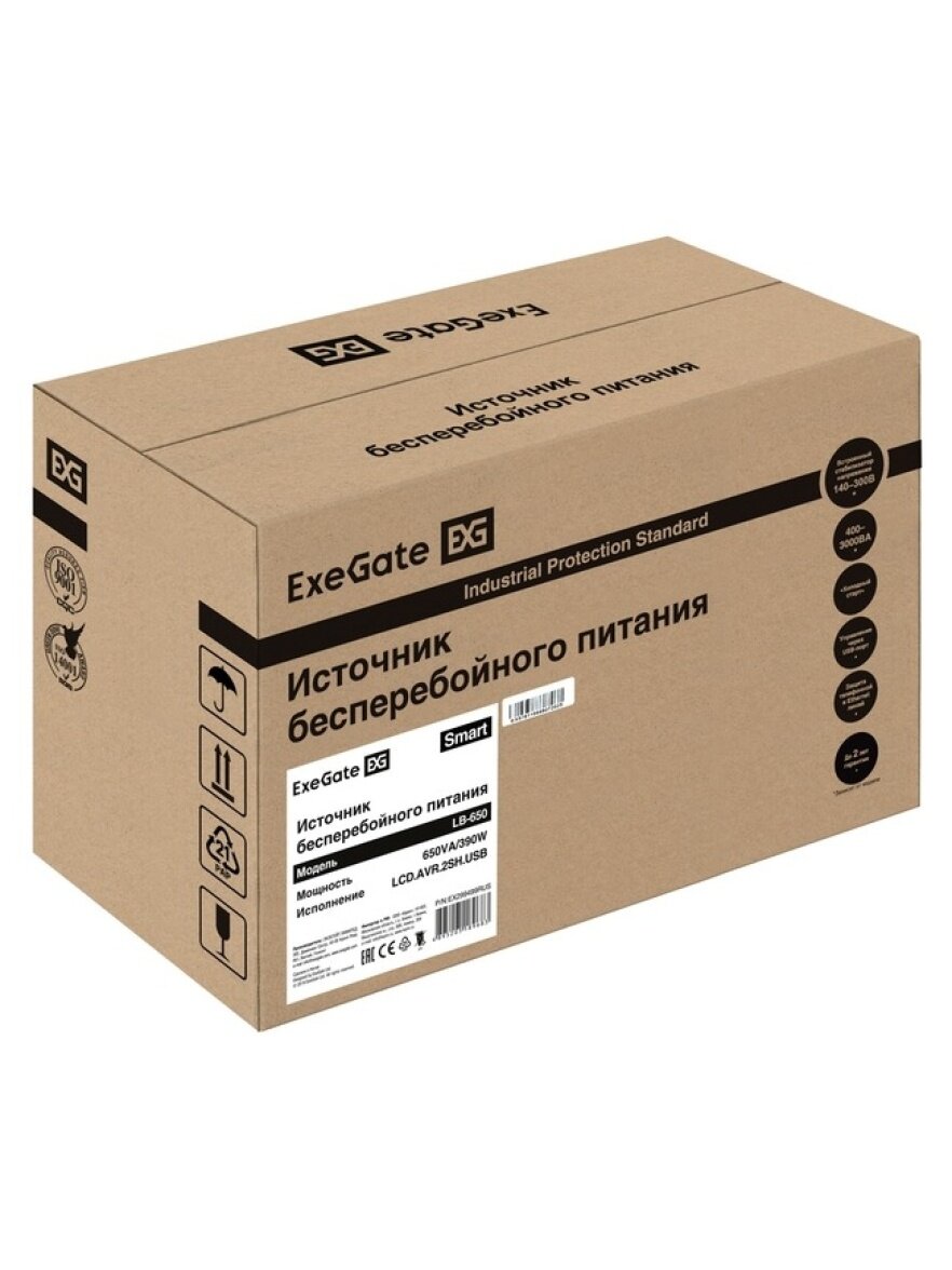 Источники бесперебойного питания Exegate Smart LB-650. LCD. AVR.2SH. USB 650VA/390W — фото 1