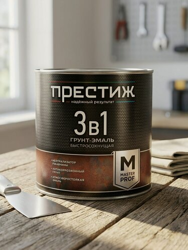Изображение товара Грунт-эмаль по ржавчине Престиж Мастер 3в1 черная 1.9 кг быстросохнущая смоляная для металла наружных и внутренних работ