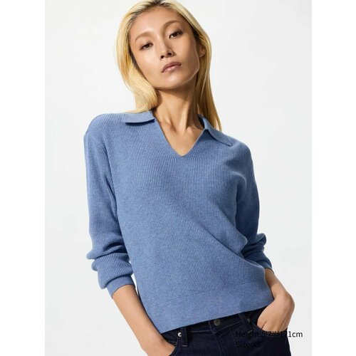 фото Свитер uniqlo washable knit ribbed polo sweater, 1 шт., размер m, , темно-голубой