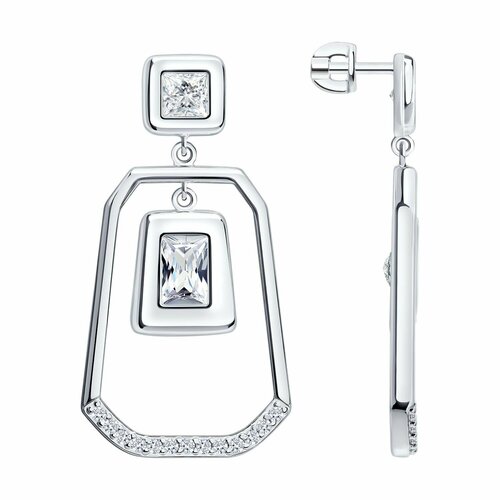 фото Серьги diamant online, серебро, 925 проба, родирование, фианит, длина 4.1 см, , прозрачный