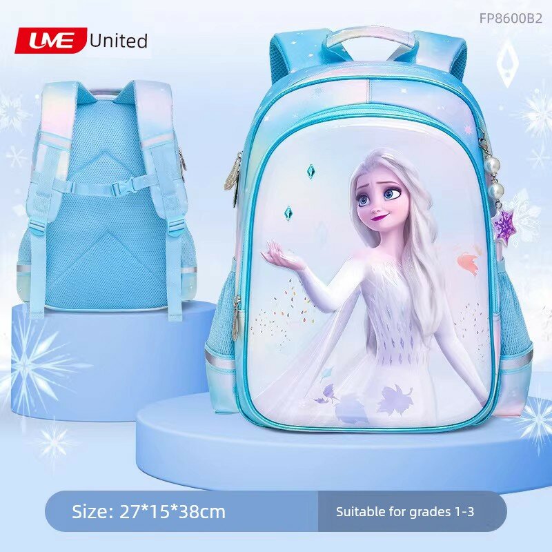 Детский рюкзак Disney Frozen Эльза снежинки синий для 1-3 классов, школьный рюкзак с 3D дизайном