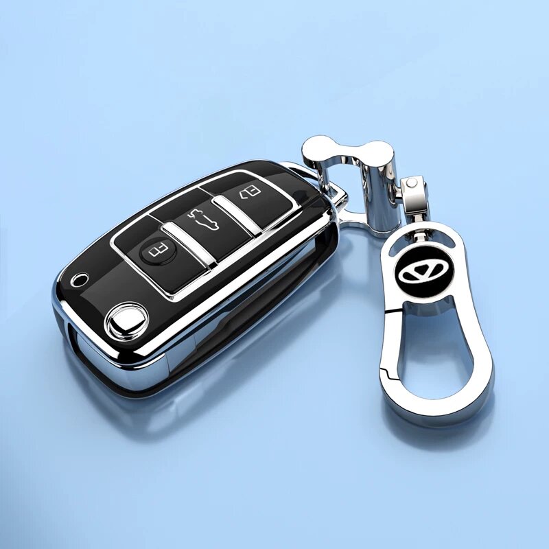Чехол для ключа с металлической застежкой для автомобиля Chery QQ Ice Cream 2023-2025 моделей - классический черный