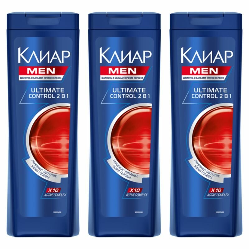 Клиар Шампунь против перхоти для мужчин 2в1 Ultimate Control, 400 мл, 3 штуки