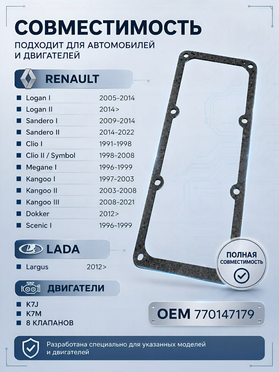 Прокладка клапанной крышки RENAULT Logan, Sandero 1,6; Лада ларгус, Рено, на двигатель 1.4 1.6 8 кл K7J K7M