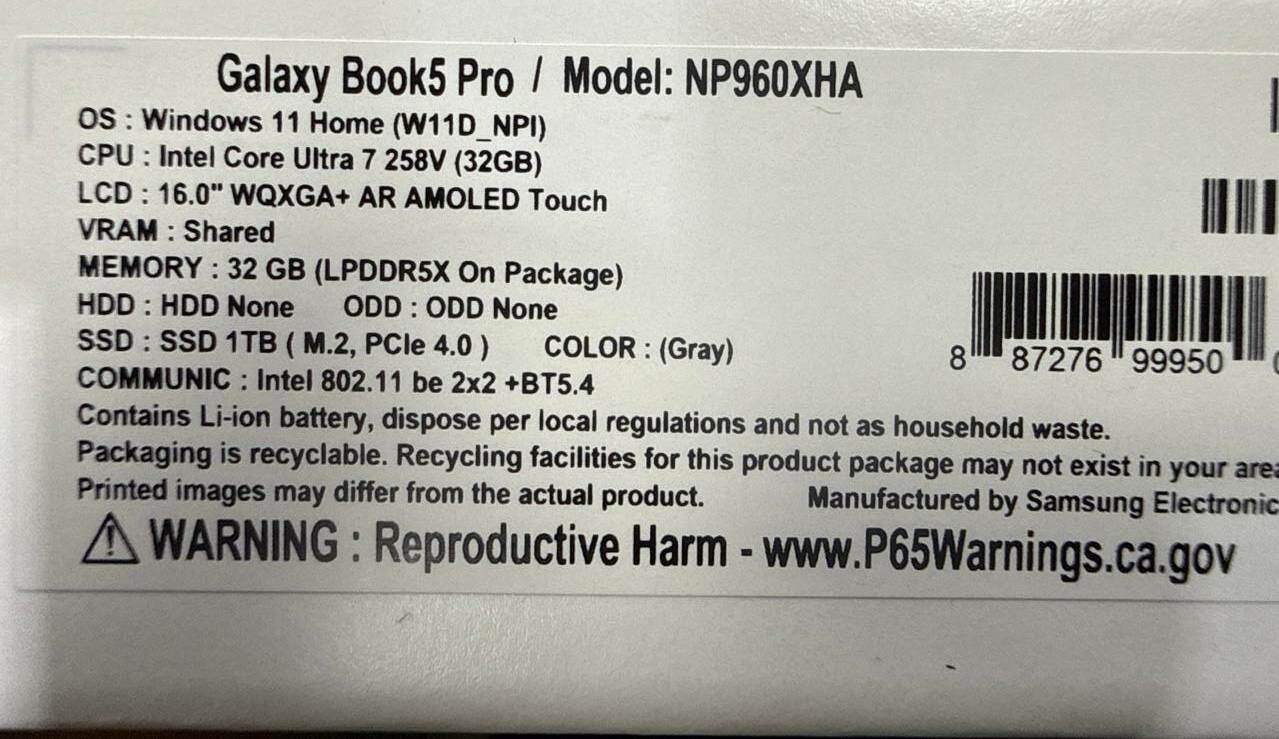Ноутбук Samsung Galaxy Book 5 Pro 14", 32GB RAM, 512ГB SSD, Intel Core Ultra, 7-258V