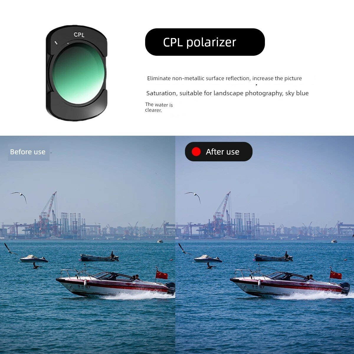 CPL поляризационный фильтр для DJI Pocket 3, устраняет блики, четкость неба и воды