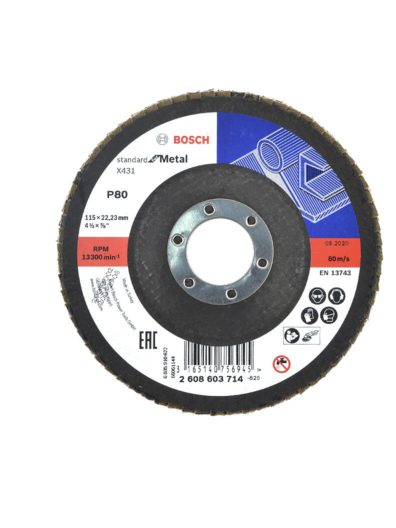 Круг шлифовальный лепестковый BOSCH X431, Standard for Metal, (115мм, K80) прям.