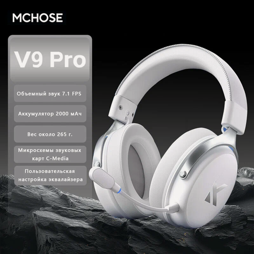 Изображение товара MCHOSE 9 про, Наушники с микрофоном, Bluetooth, Радиоканал, USB Type-C, серебристый, белый