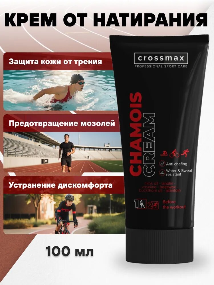 Защитный крем гель от натирания между ног, бедер, ляшек, обуви, средство от мозолей на пятке CROSSMAX
