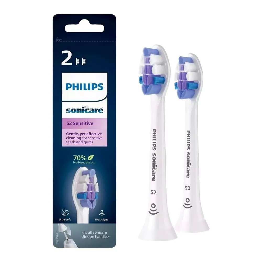 Philips Sonicare HX6052/10 - Sensitive - Сменные насадки для аккумуляторной зубной щетки Sonic, 2 шт, белые