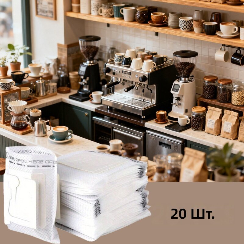 Кофейные фильтры с ручкой одноразовые из нетканого материала, 20 шт, для приготовления кофе и чая
